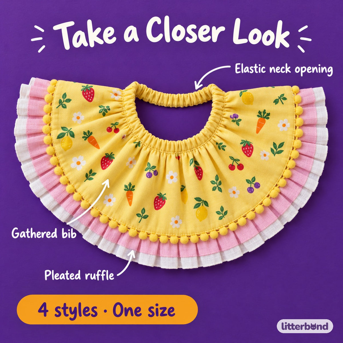 Gathered Ruffle Bib for Photos - close-up details