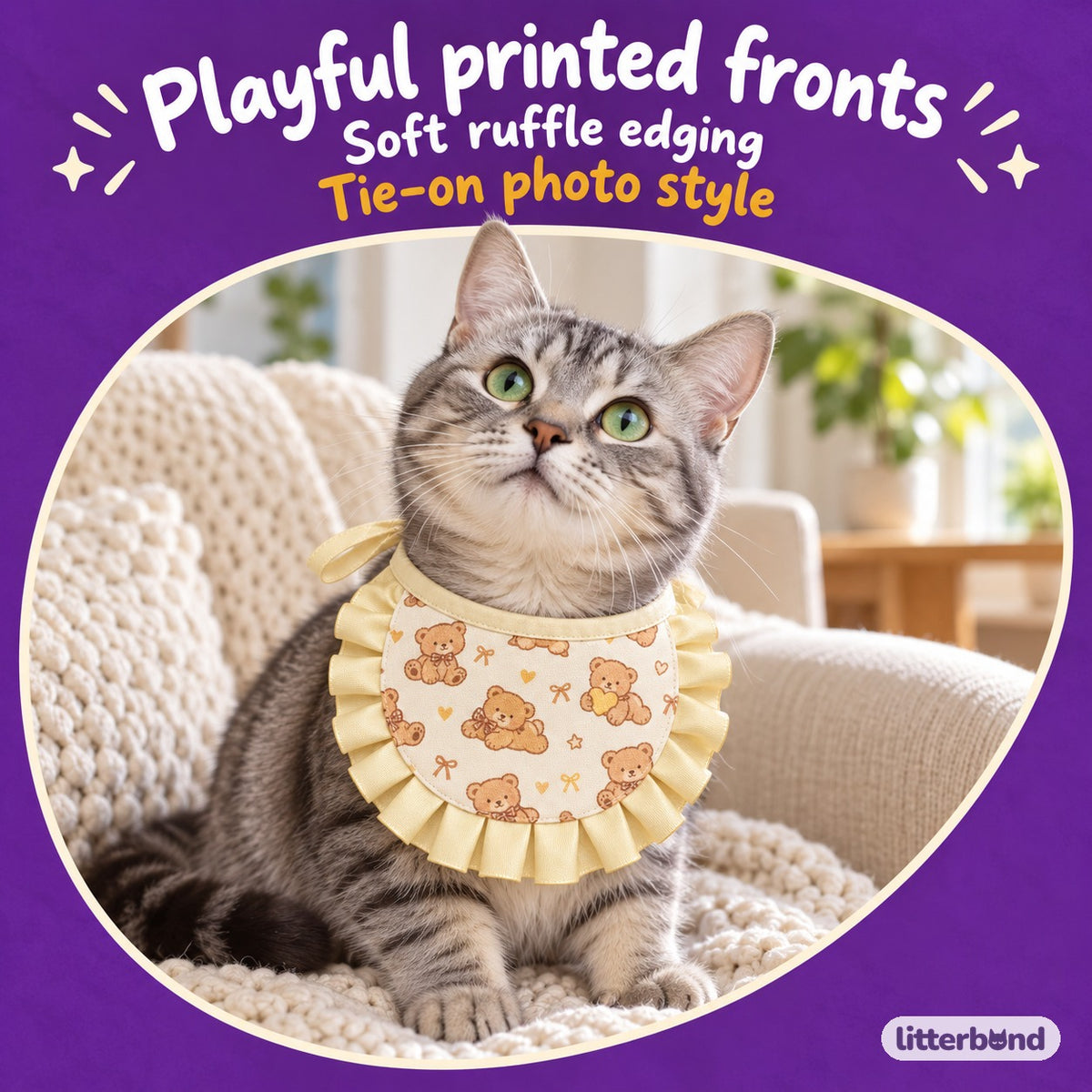 Printed Lace Ruffle Bibs on a cat