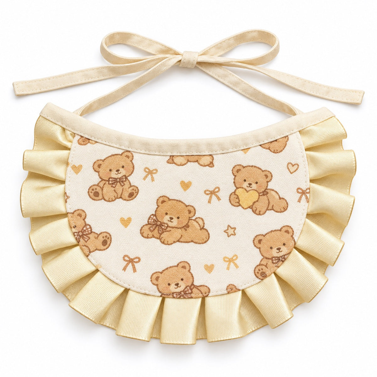 Printed Lace Ruffle Bibs - Butter Bear Print