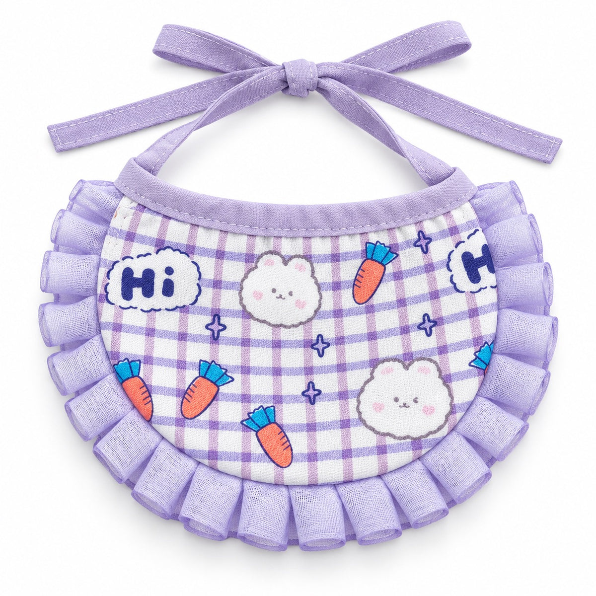 Printed Lace Ruffle Bibs - Carrot Bunny Plaid
