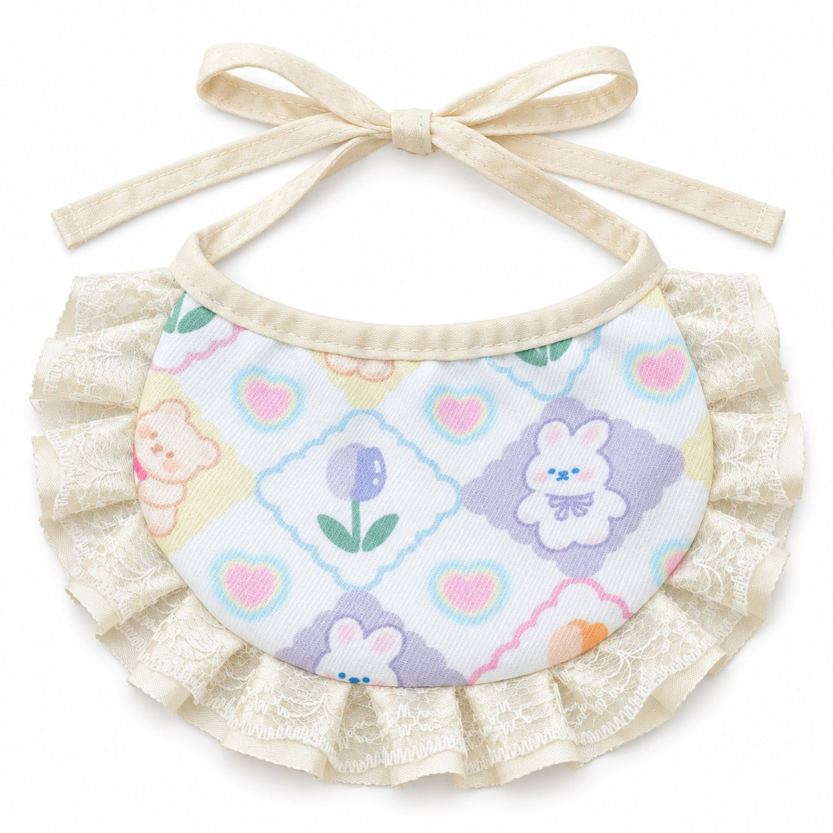 Printed Lace Ruffle Bibs - Pastel Flower Garden
