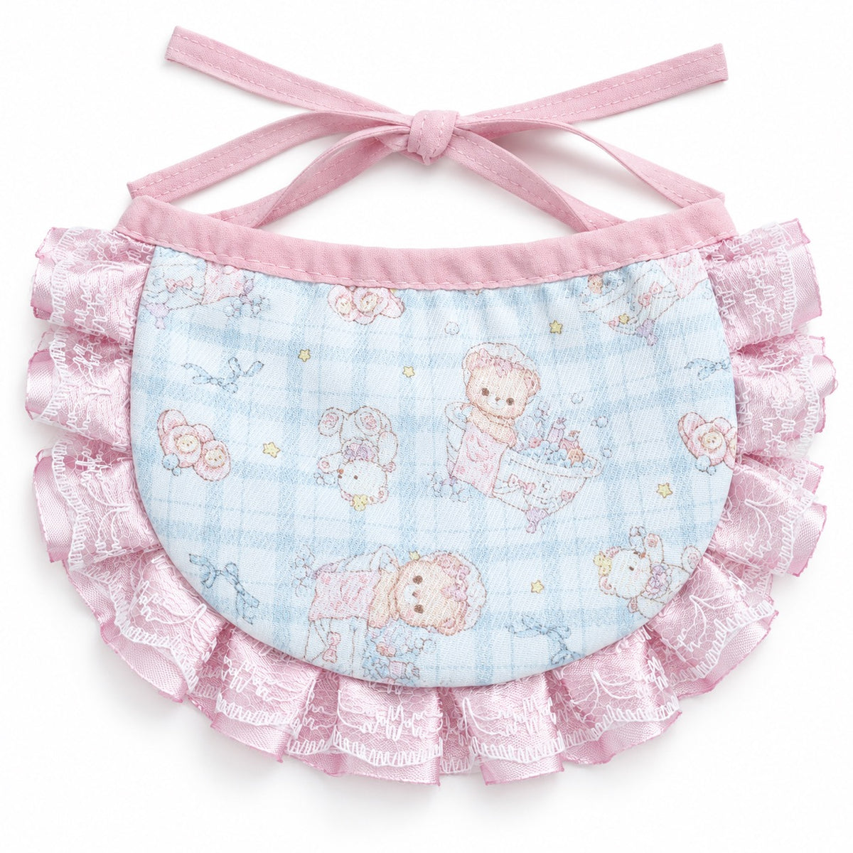 Printed Lace Ruffle Bibs - Sky Bunny Clouds