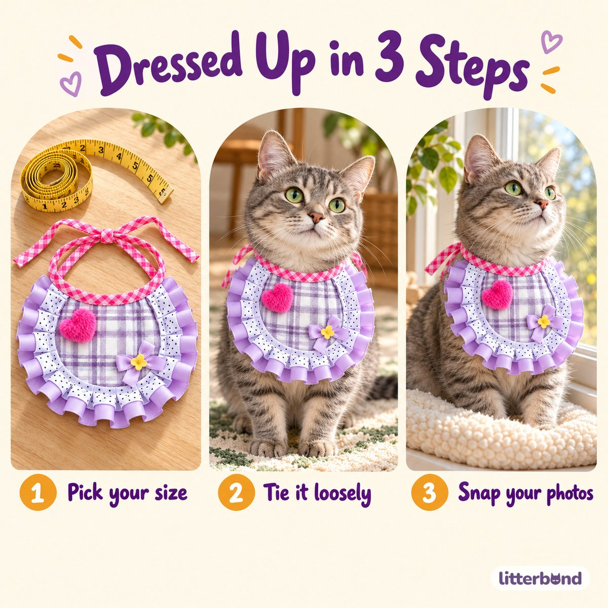 Purple Plaid Bib for Photos - how to put it on