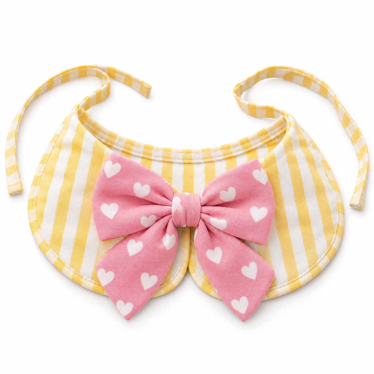 Bow Bib Collar for Photos - Yellow Stripe Pink Bow