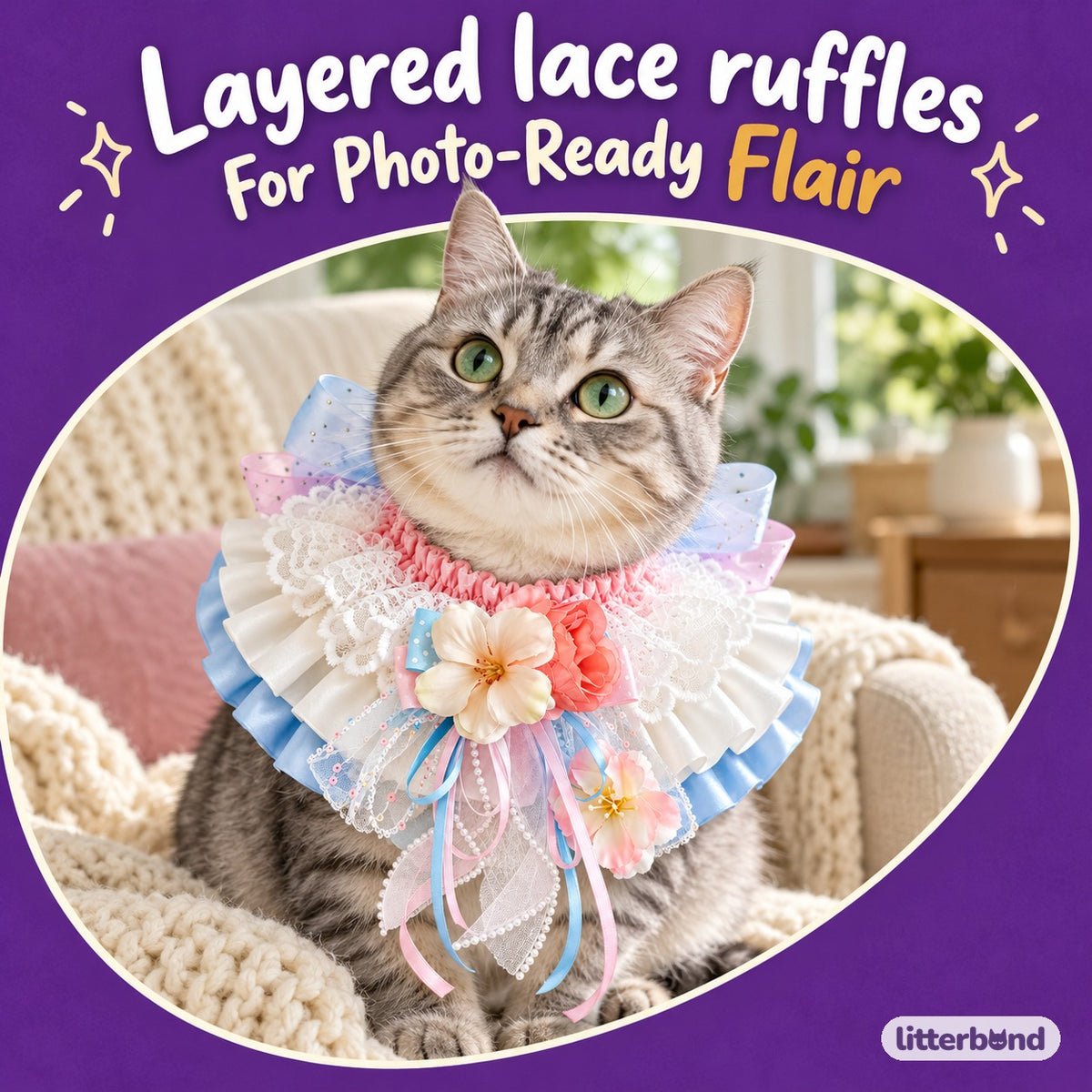 Luxury Lace Bib Collar for Photos on a cat