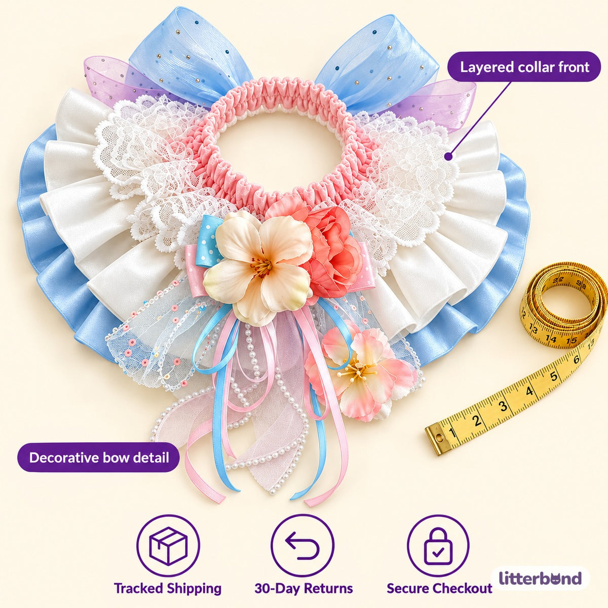Luxury Lace Bib Collar for Photos - size and details