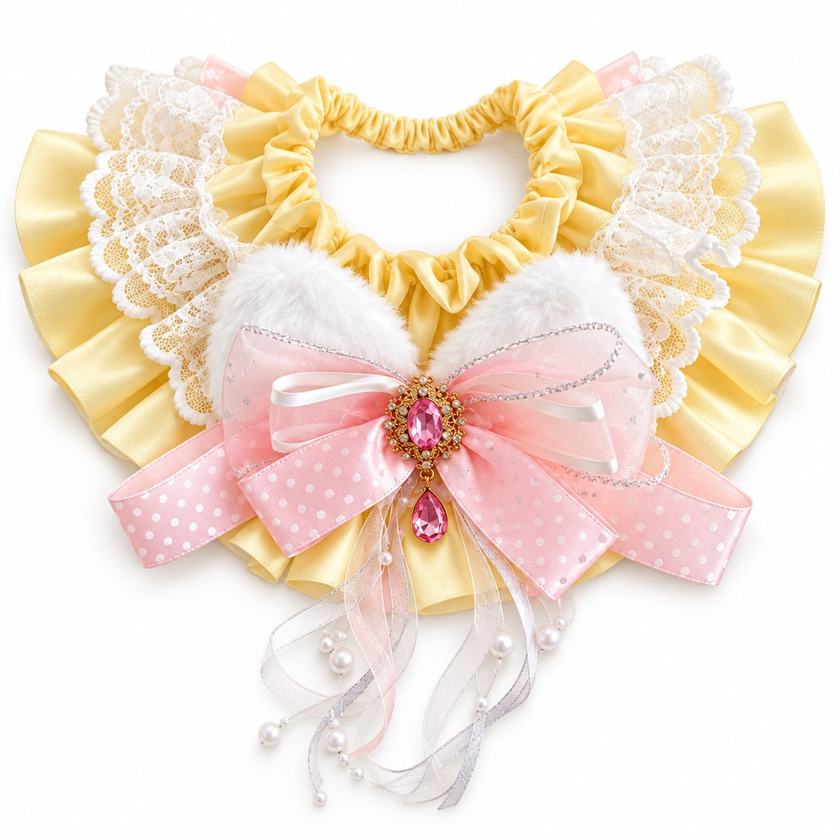 Luxury Lace Bib Collar for Photos - Cream Pink Bow