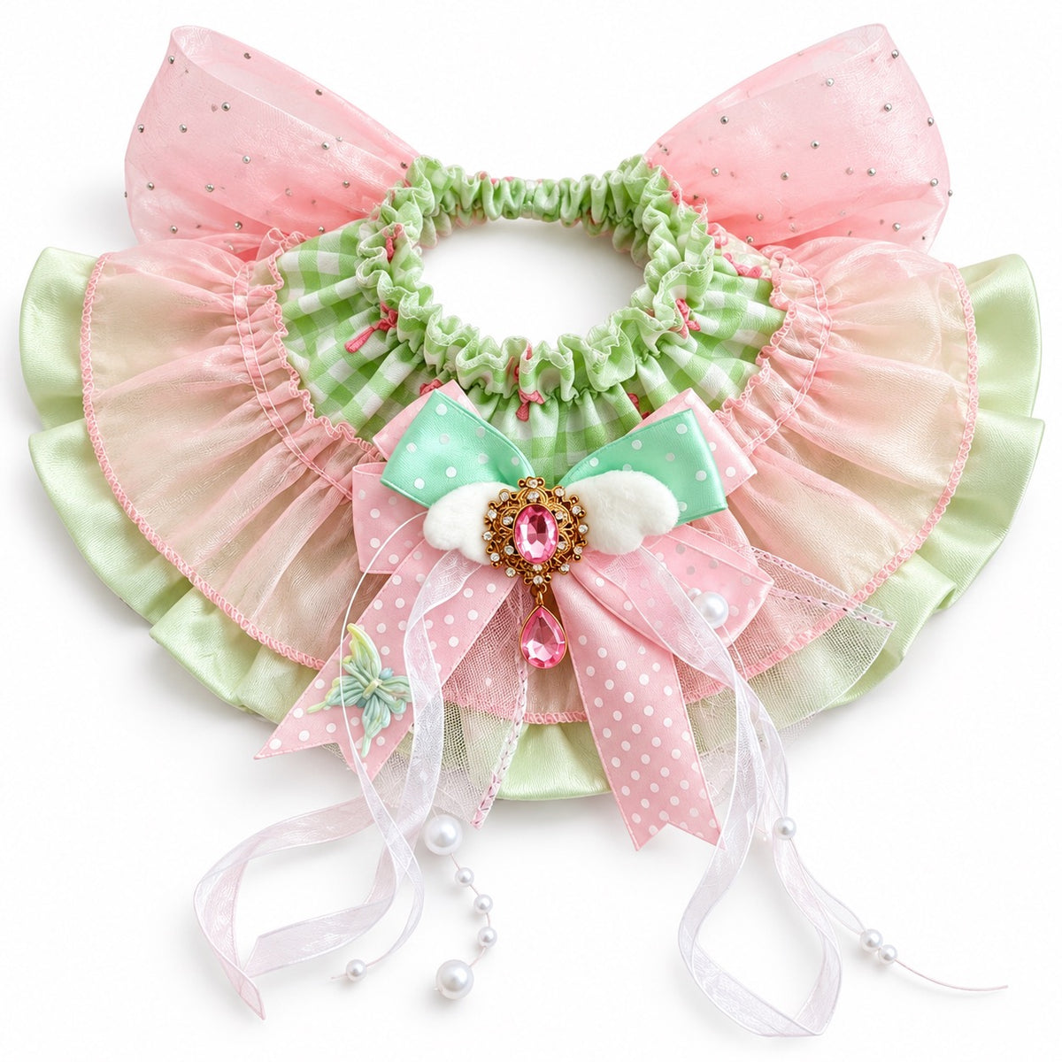 Luxury Lace Bib Collar for Photos - Mint Garden Bow