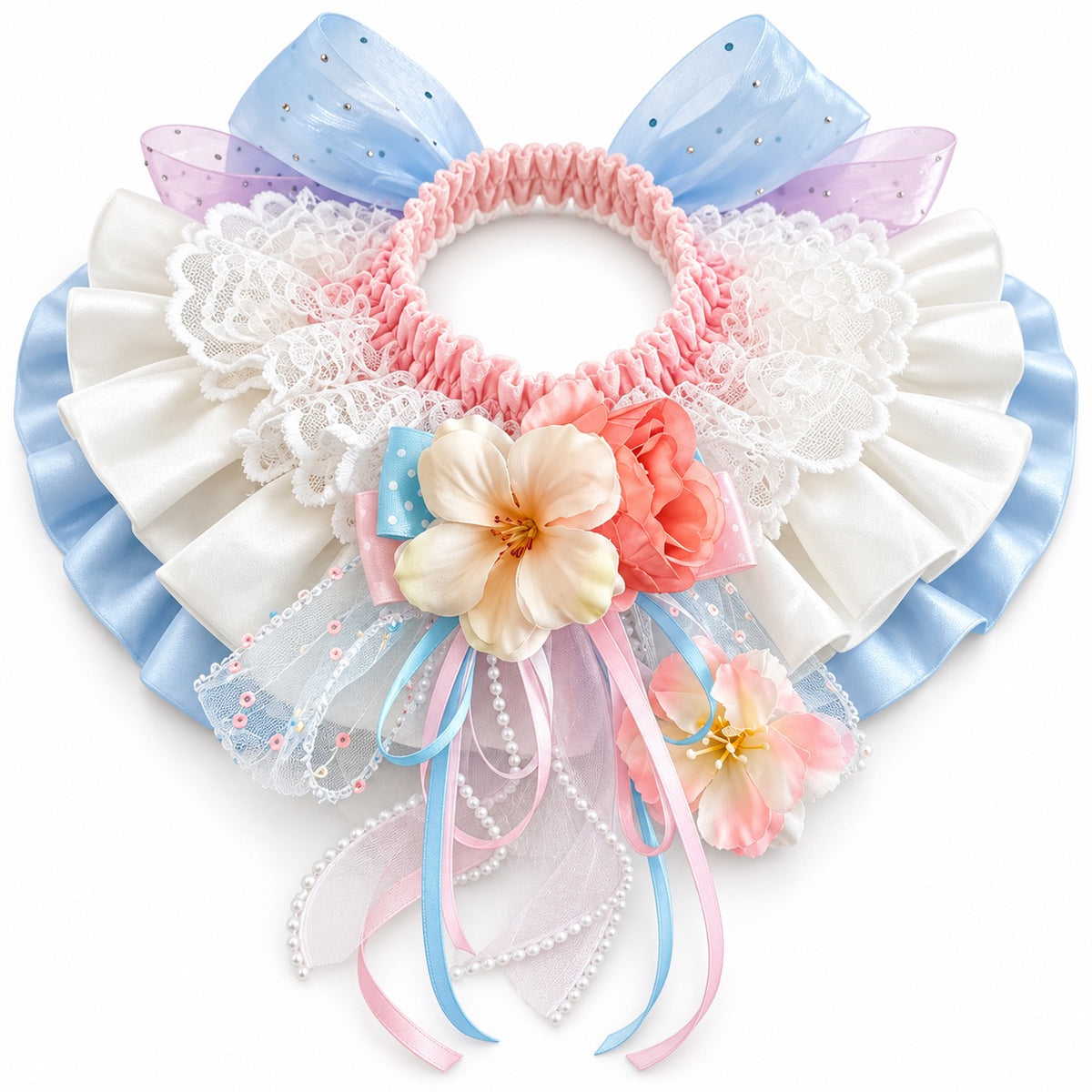 Luxury Lace Bib Collar for Photos - Pink Blue Peony