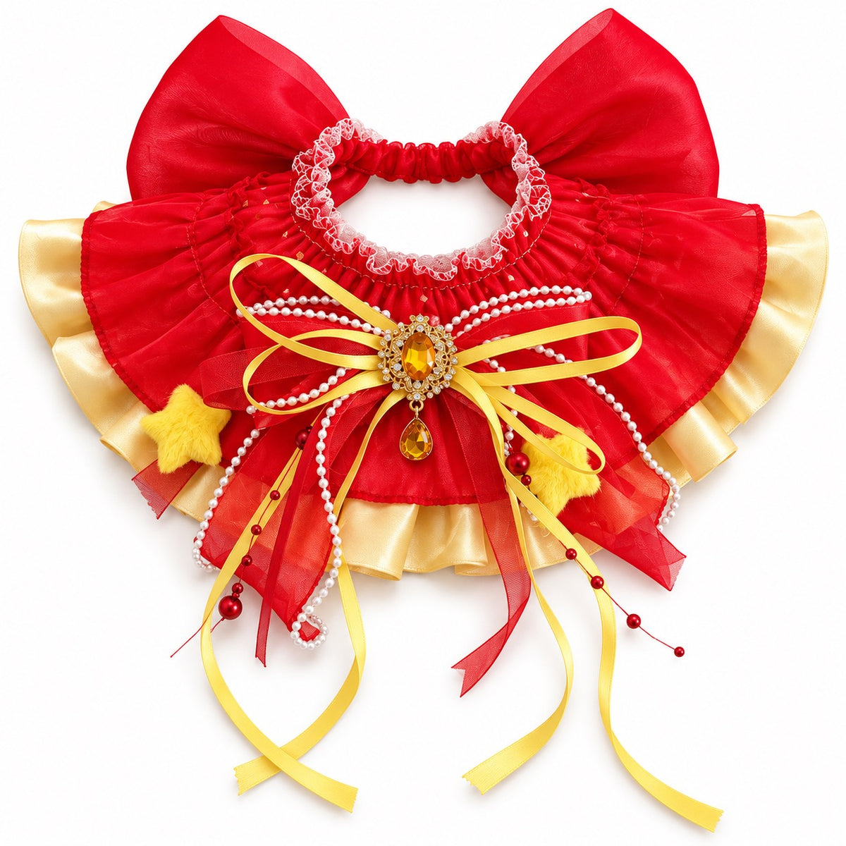 Luxury Lace Bib Collar for Photos - Red Gold Bow
