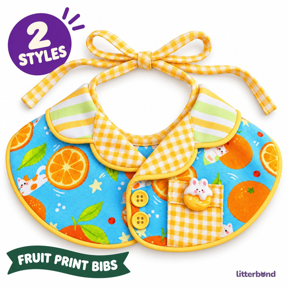 Fruit Print Plaid Bib Collar