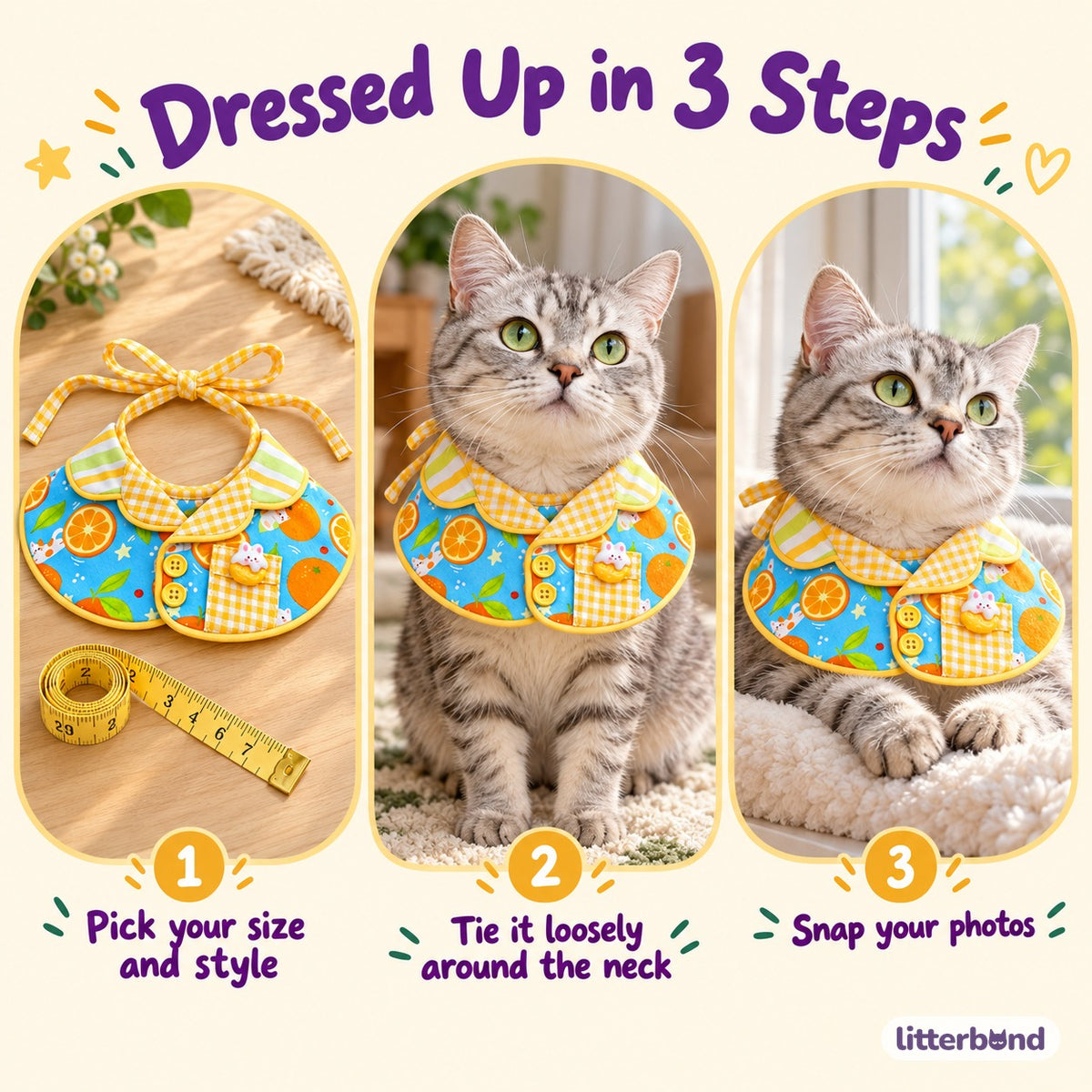 Fruit Print Plaid Bib Collar - how to put it on