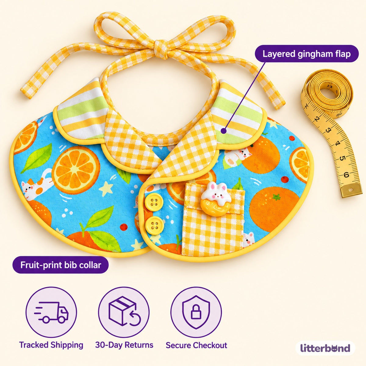 Fruit Print Plaid Bib Collar - size and details