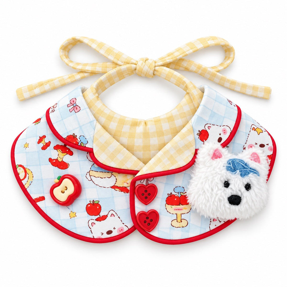 Fruit Print Plaid Bib Collar - Apple Bear