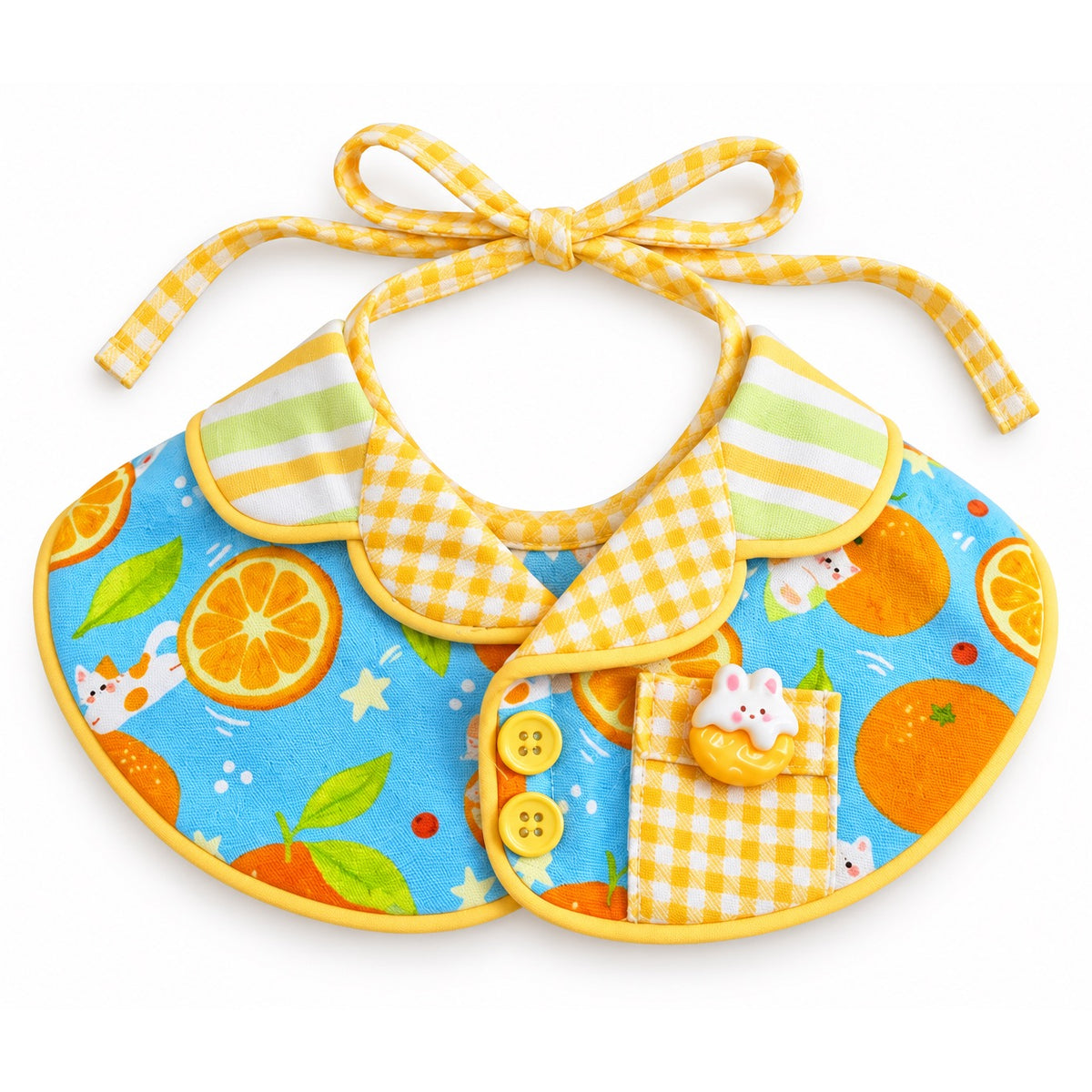 Fruit Print Plaid Bib Collar - Orange Bunny