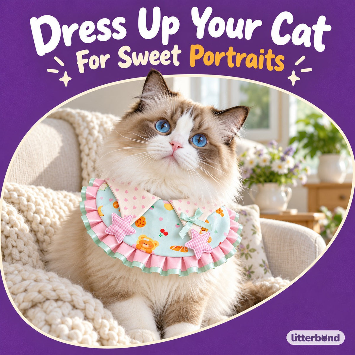 Pastel Star Ruffle Bib Collar on a cat