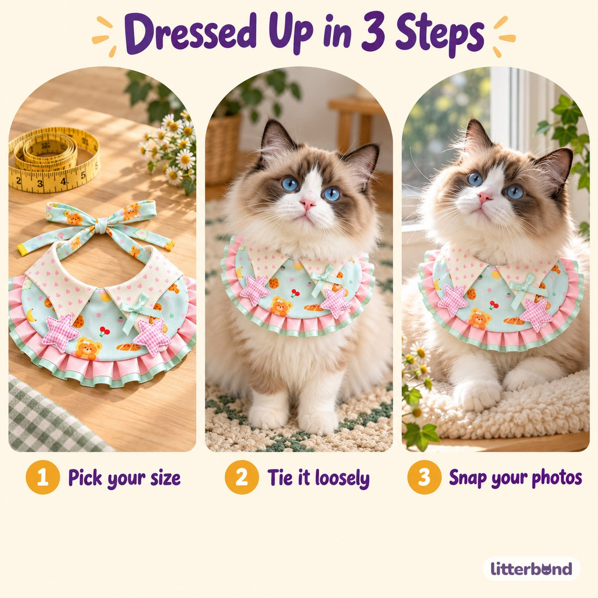 Pastel Star Ruffle Bib Collar - how to put it on