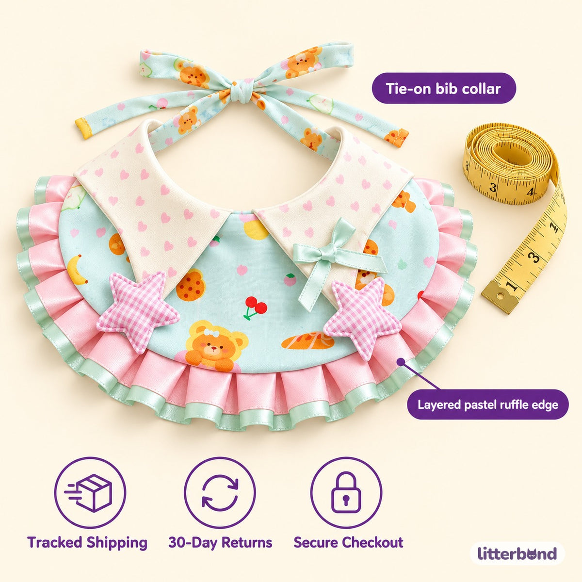 Pastel Star Ruffle Bib Collar - size and details