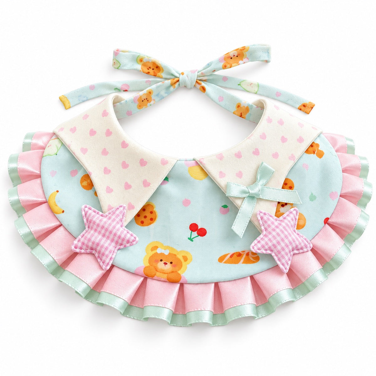 Pastel Star Ruffle Bib Collar - Green Star