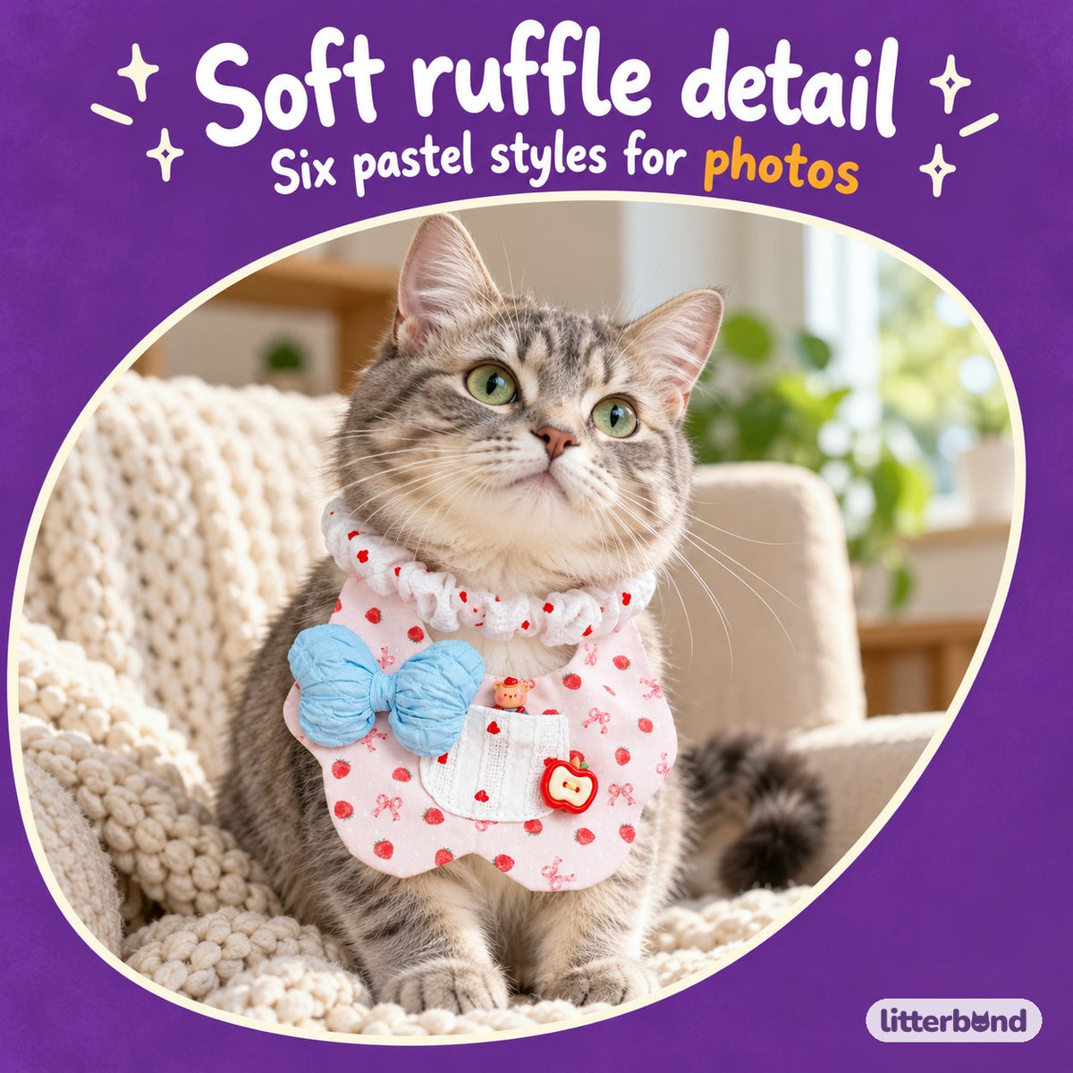 Pastel Bow Photo Bib on a cat