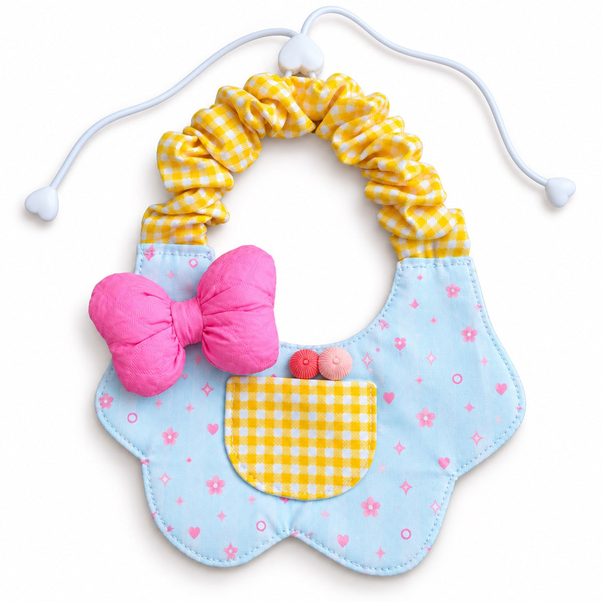 Pastel Bow Photo Bib - Yellow Check Pink Bow