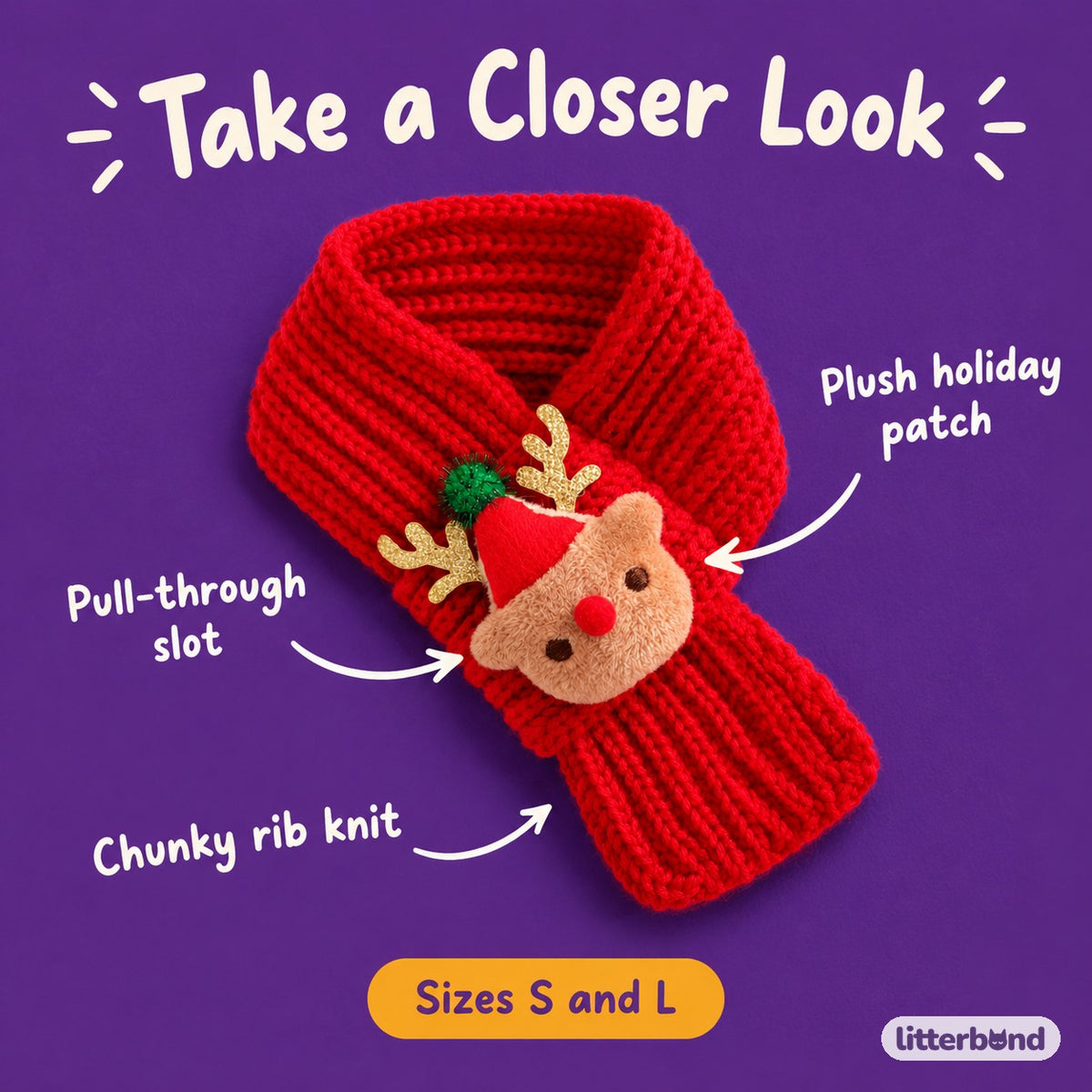 Pull-Through Christmas Knit Scarf - close-up details