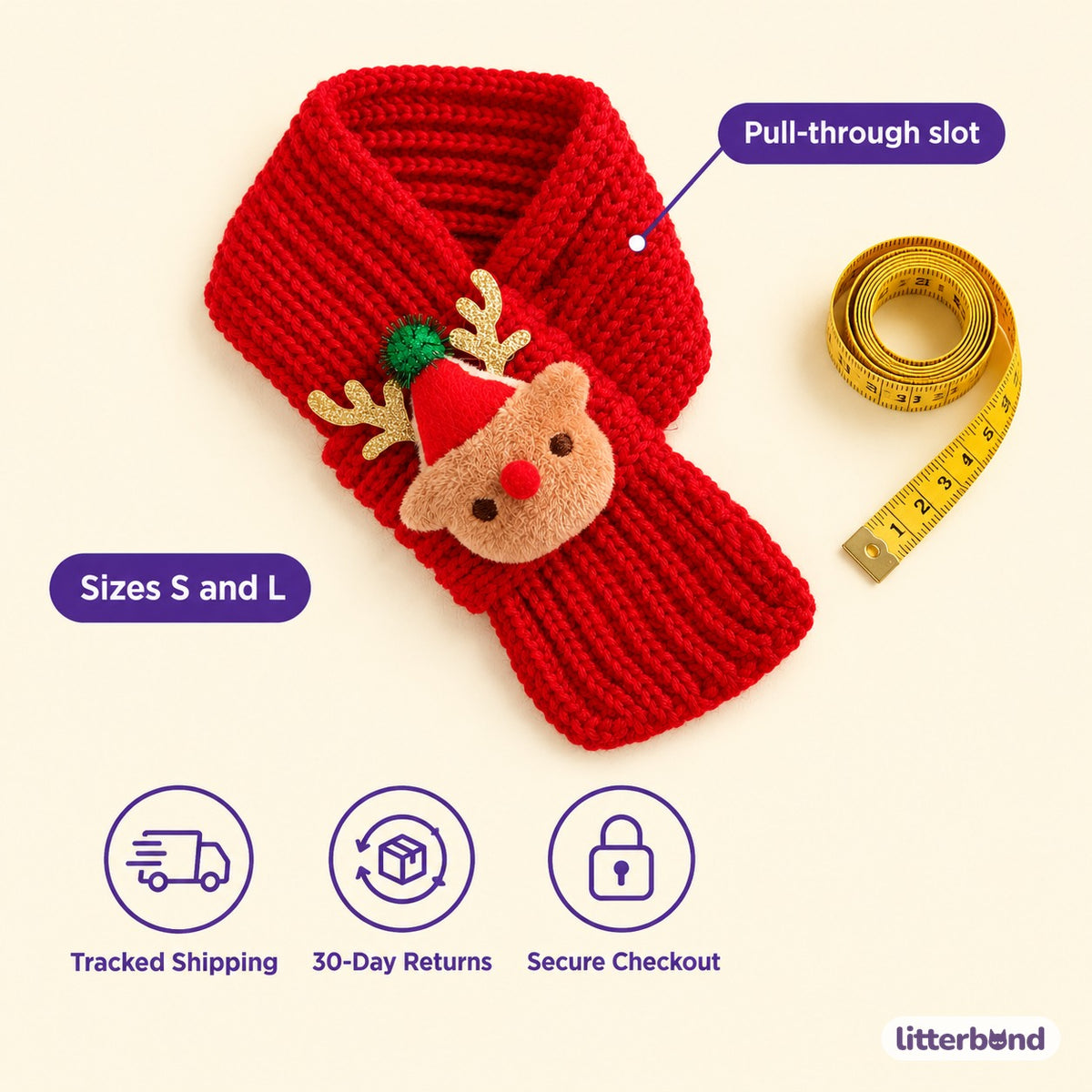 Pull-Through Christmas Knit Scarf - size and details