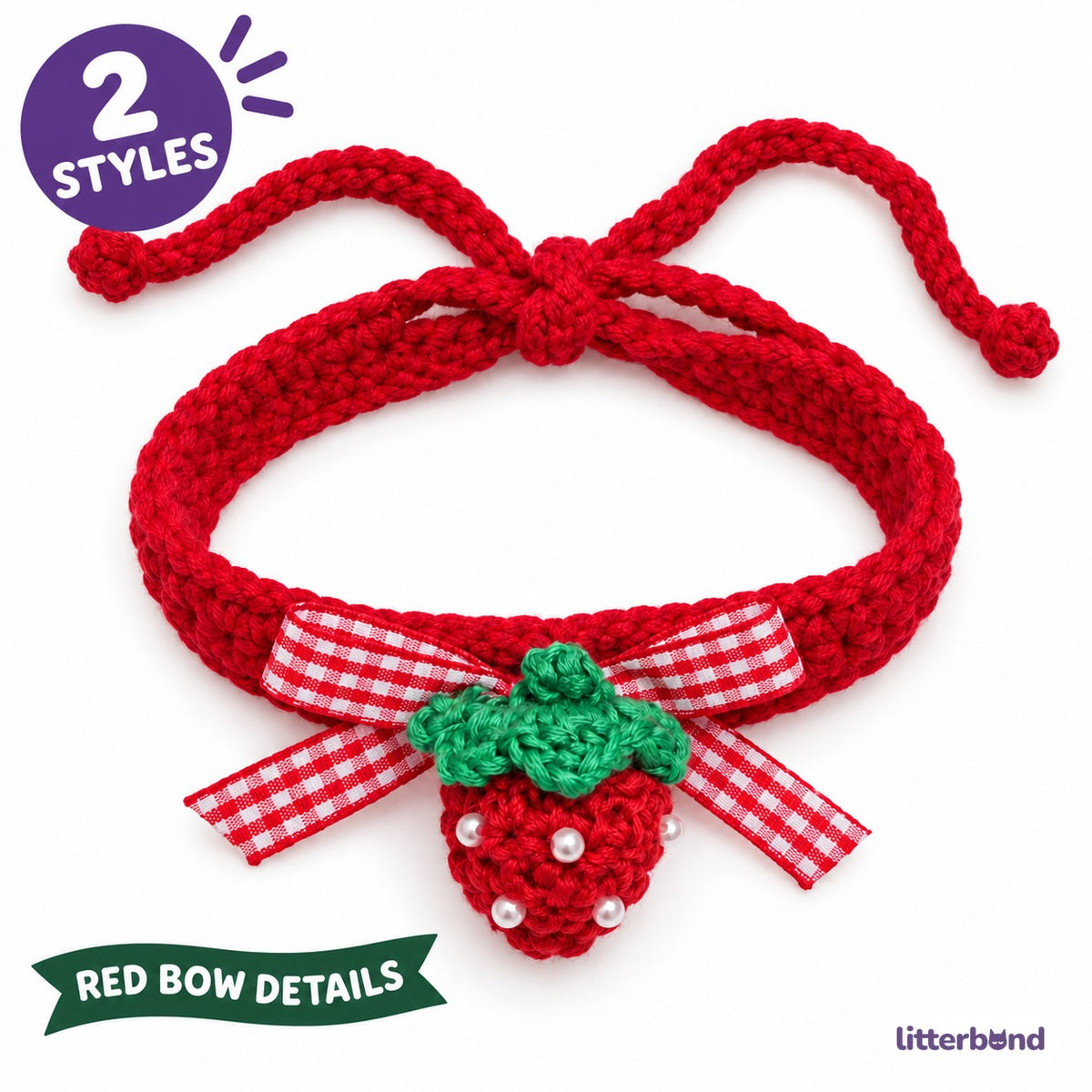 Red Bow Crochet Collar for Photos