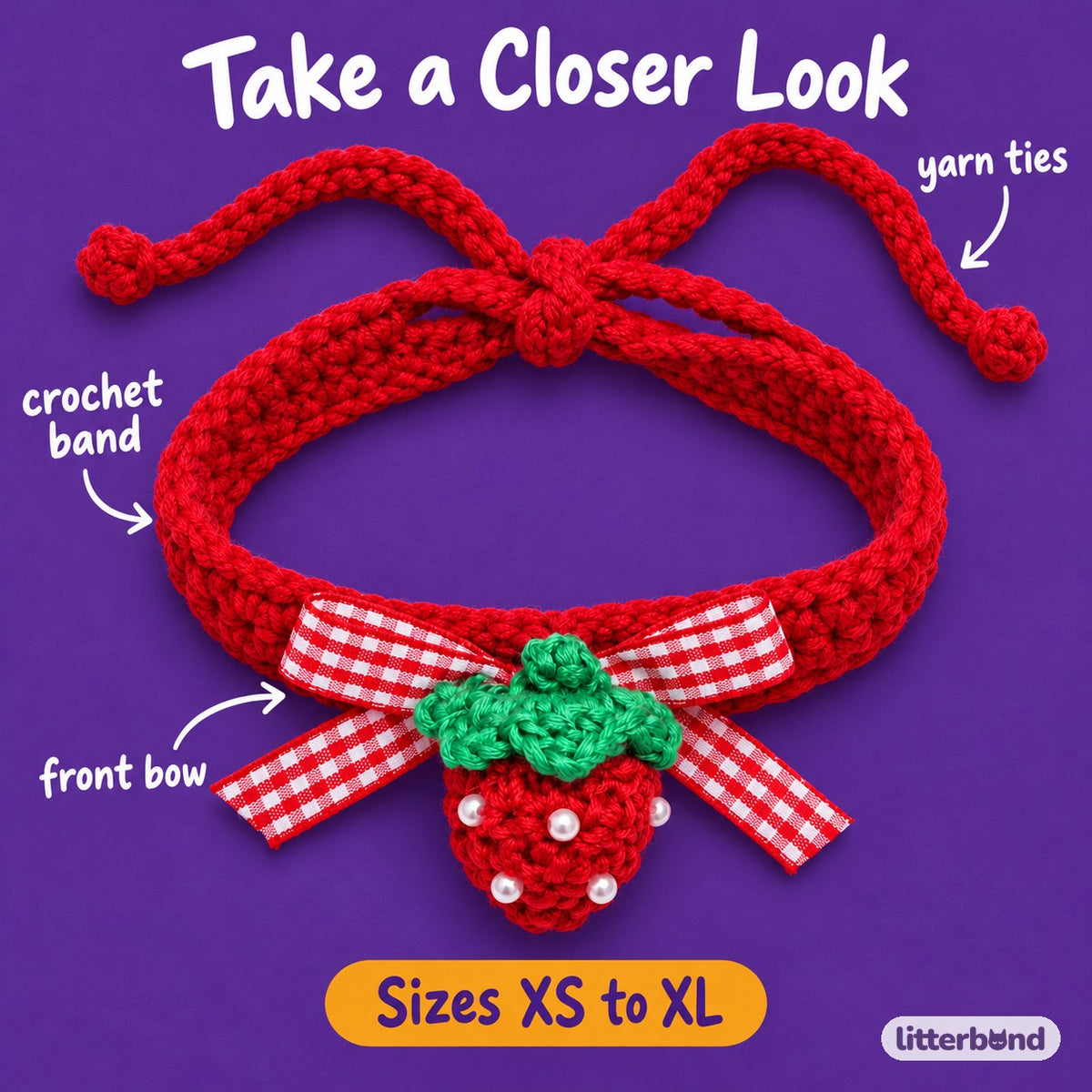 Red Bow Crochet Collar for Photos - close-up details