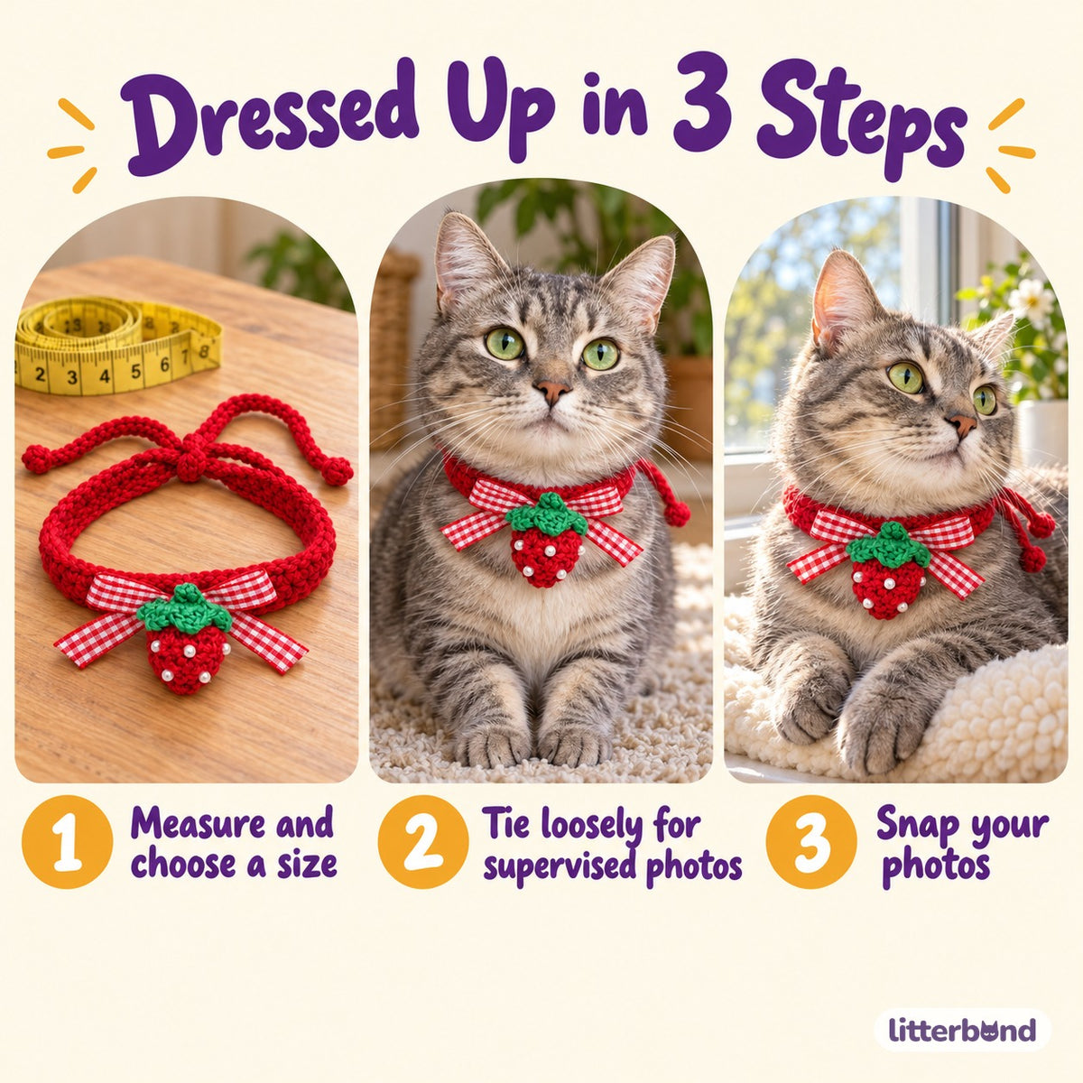 Red Bow Crochet Collar for Photos - how to put it on