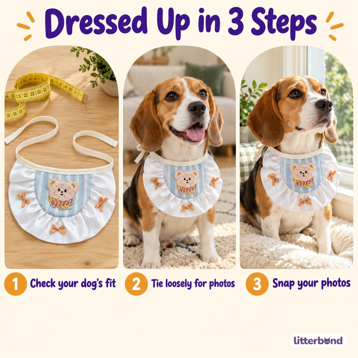 Teddy Bear Ruffle Bib for Photos - how to put it on