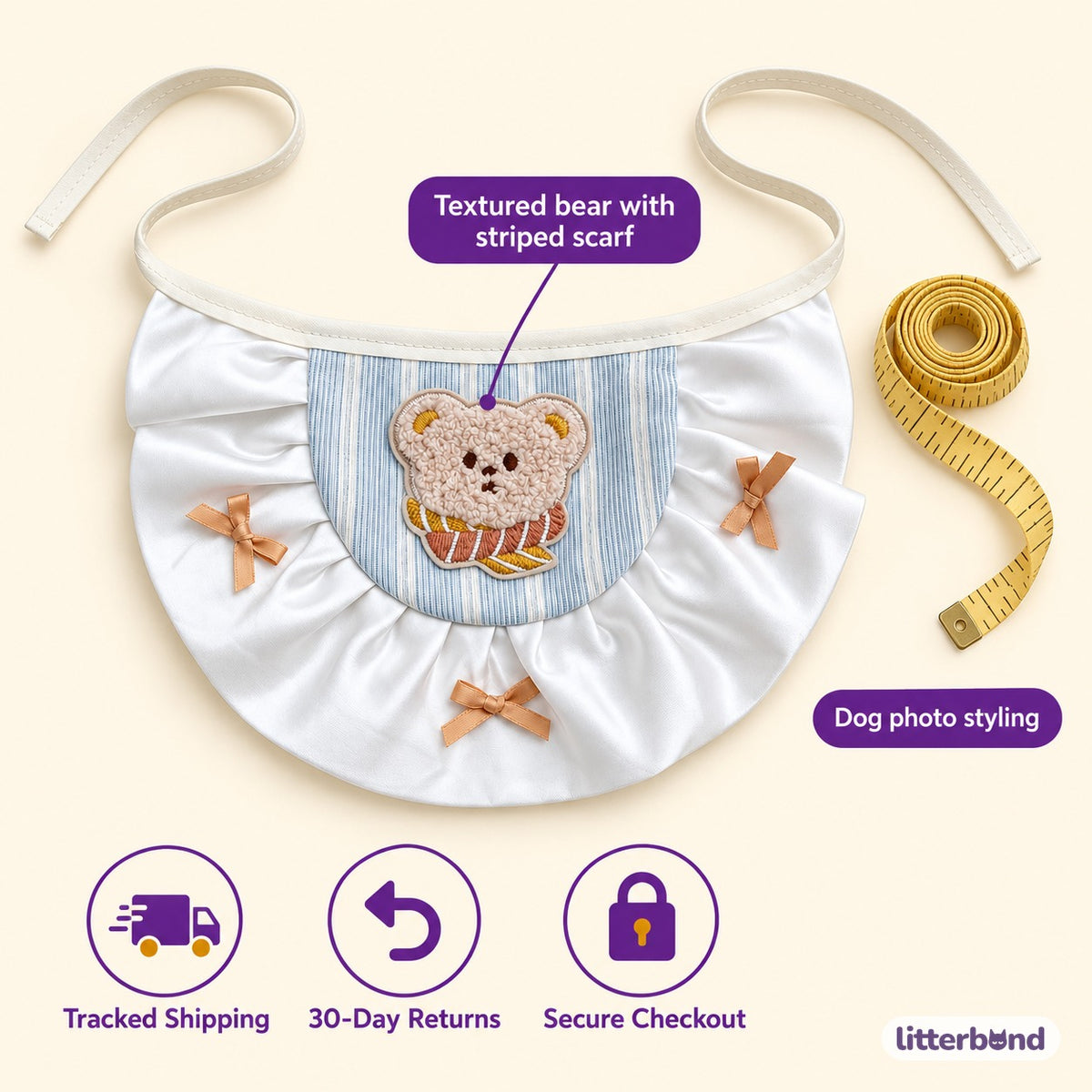 Teddy Bear Ruffle Bib for Photos - size and details