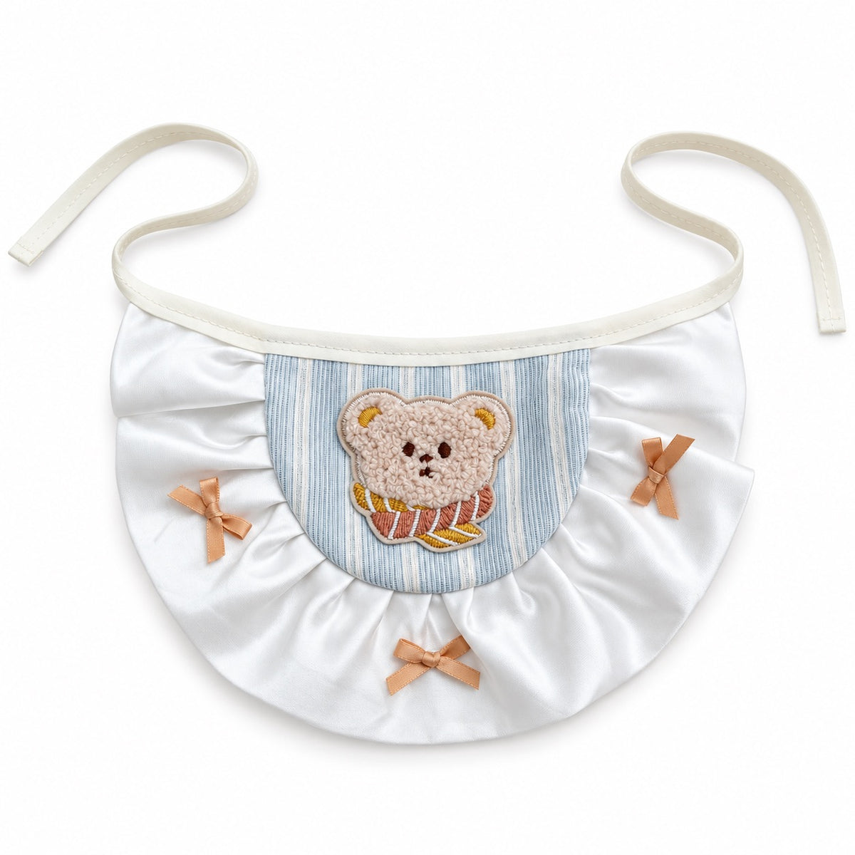 Teddy Bear Ruffle Bib for Photos - Blue Stripe Teddy Bear