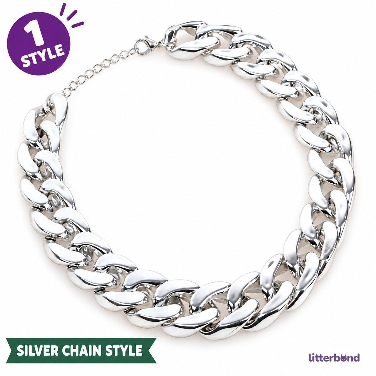 Silver Curb Necklace for Dog Photos