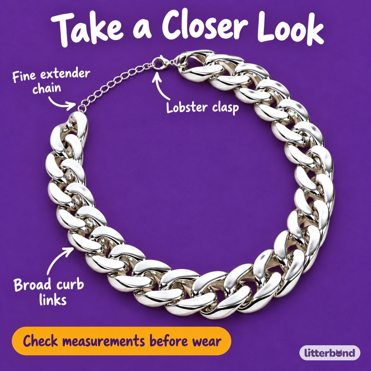 Silver Curb Necklace for Dog Photos - close-up details