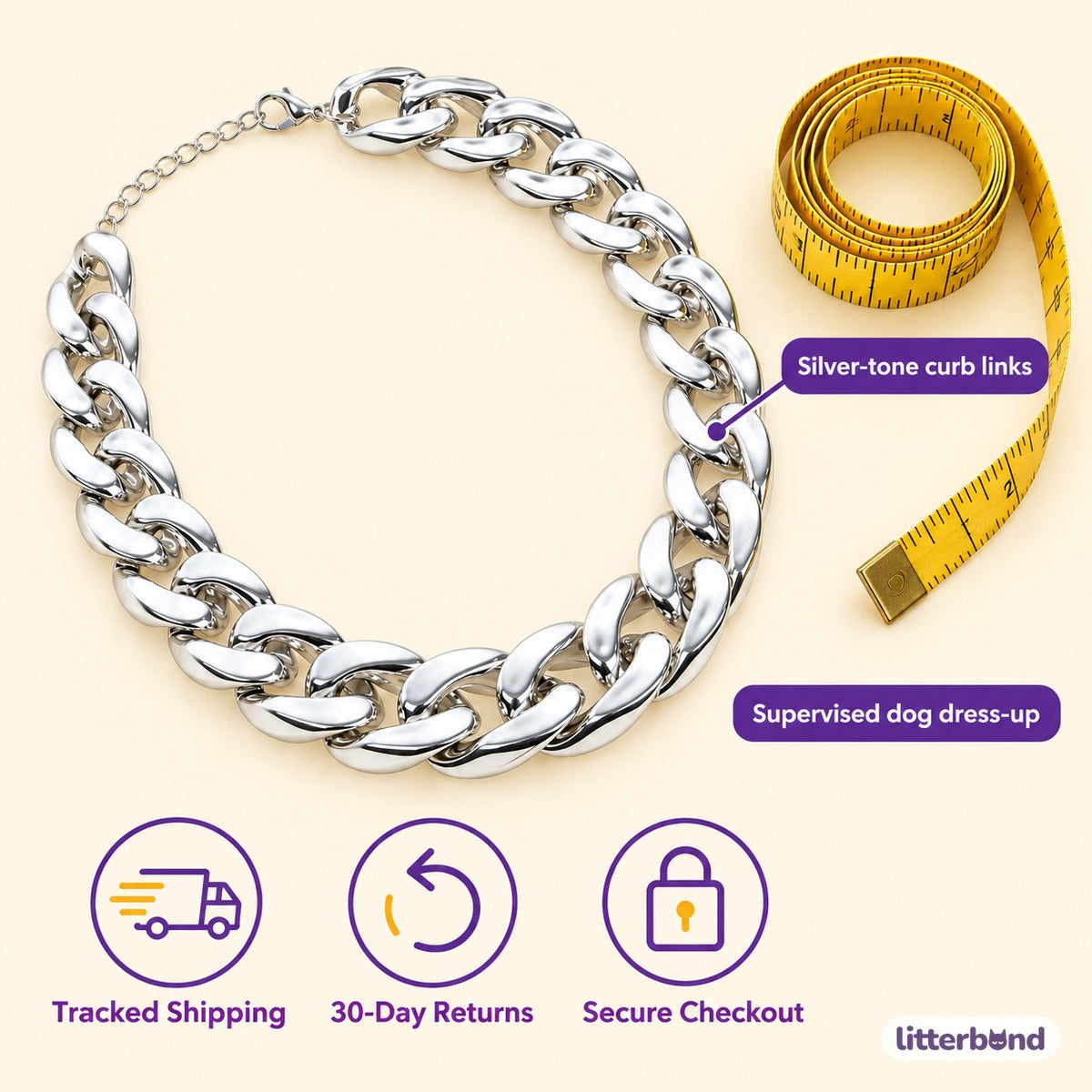 Silver Curb Necklace for Dog Photos - size and details