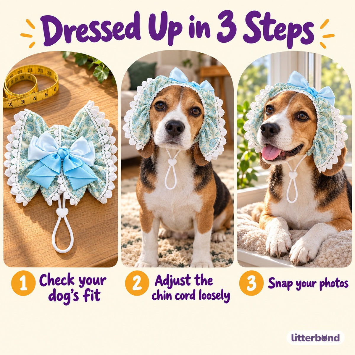 Bow Ear Cover for Dog Photos - how to put it on