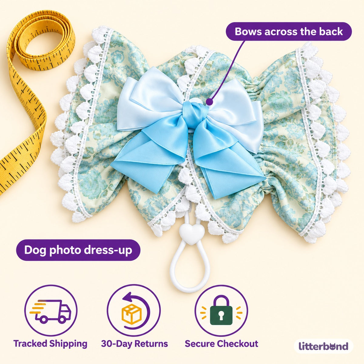 Bow Ear Cover for Dog Photos - size and details