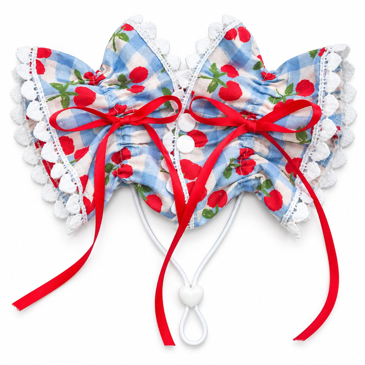 Bow Ear Cover for Dog Photos - Cherry Blue Ribbons