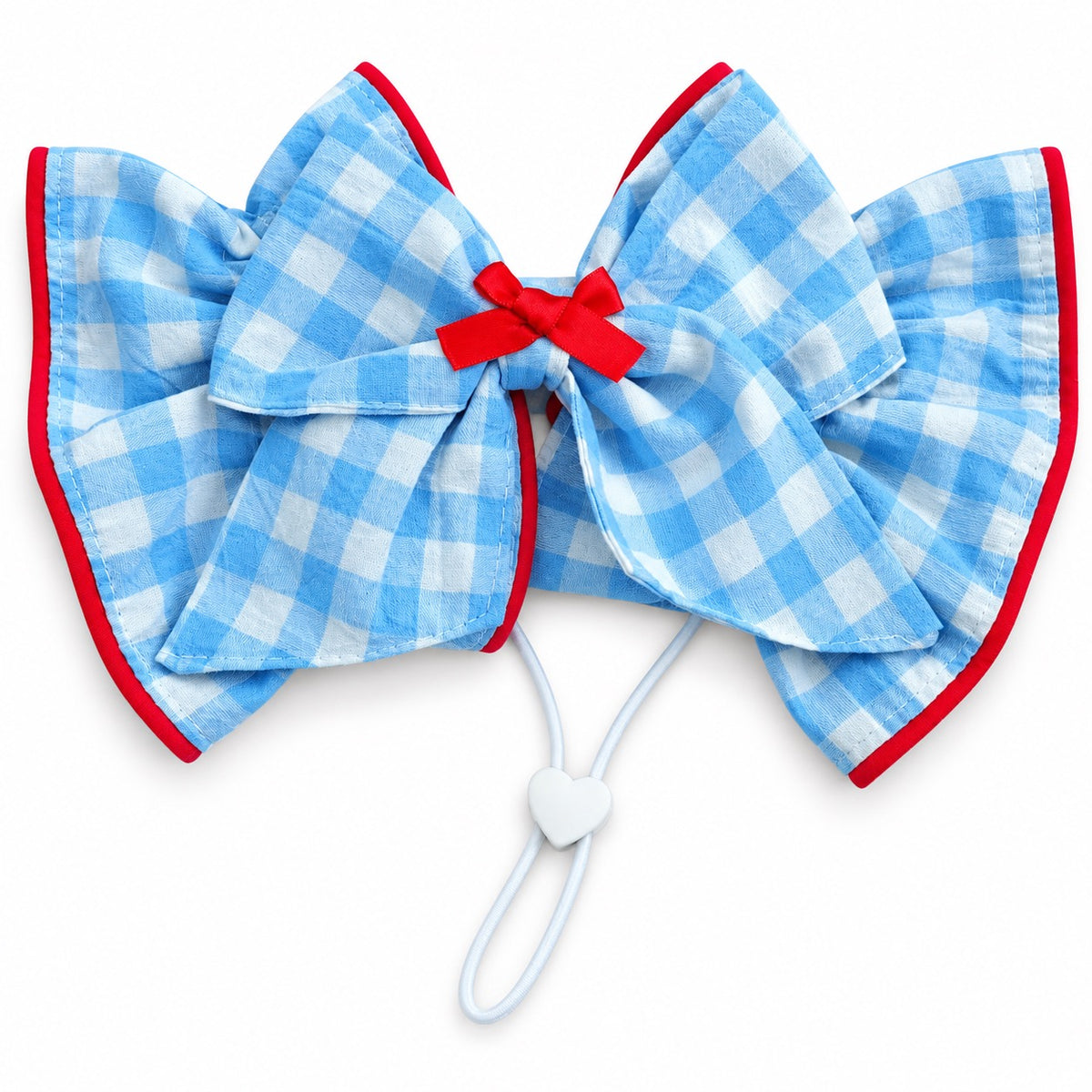 Bow Ear Cover for Dog Photos - Blue Gingham Bow