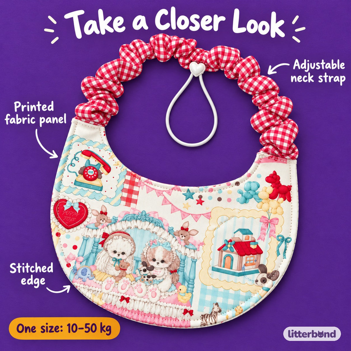 Printed Dog Bib for Photos - close-up details