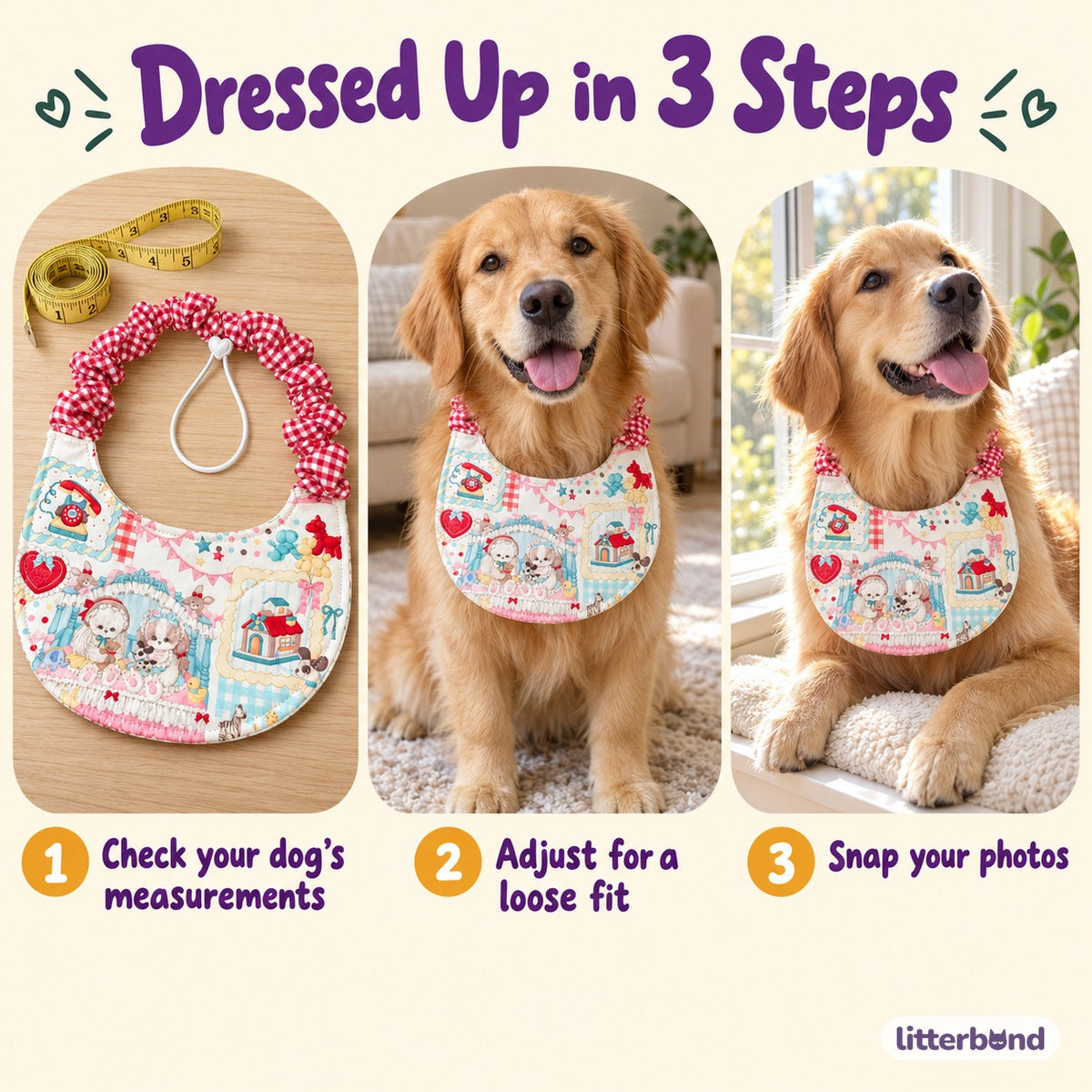 Printed Dog Bib for Photos - how to put it on