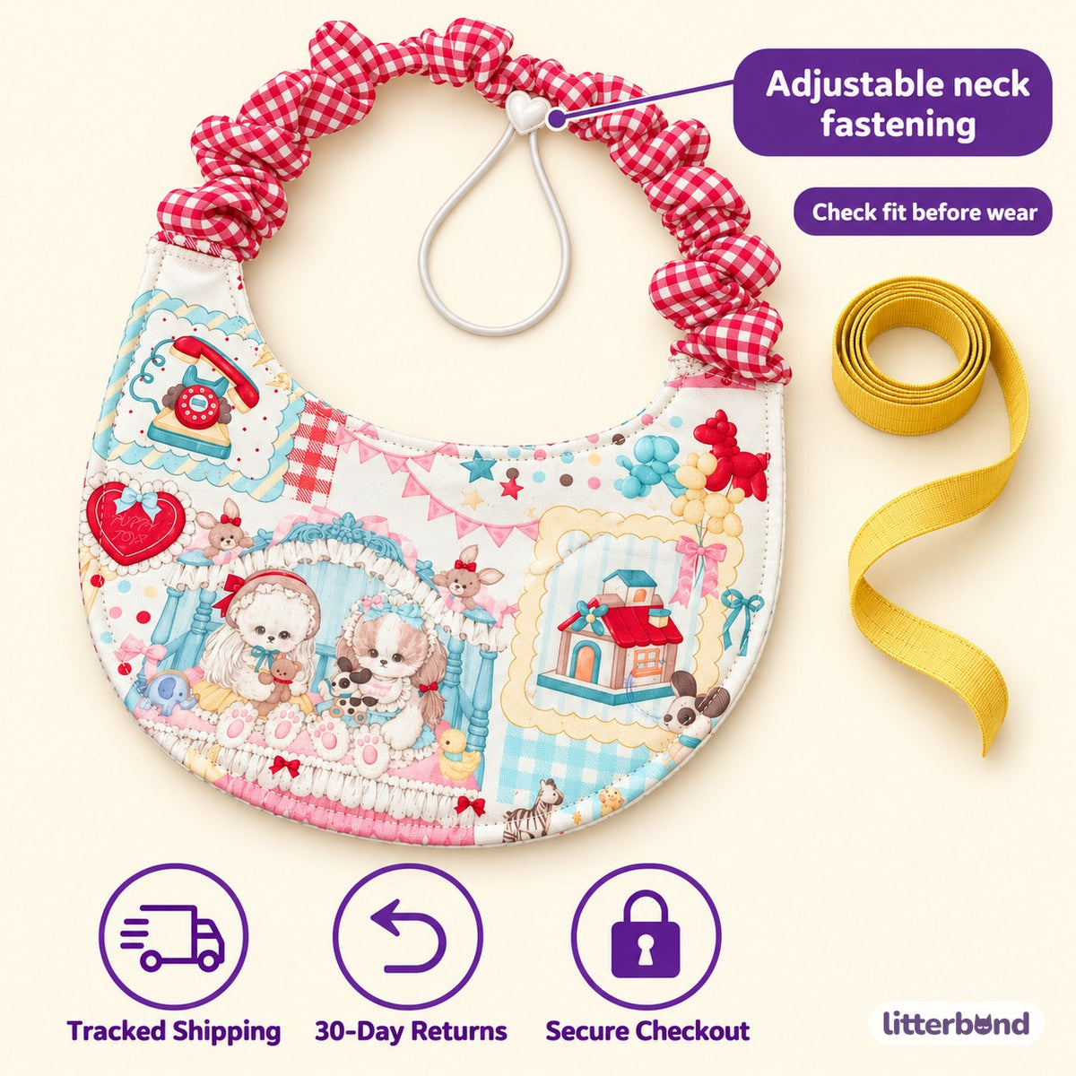Printed Dog Bib for Photos - size and details