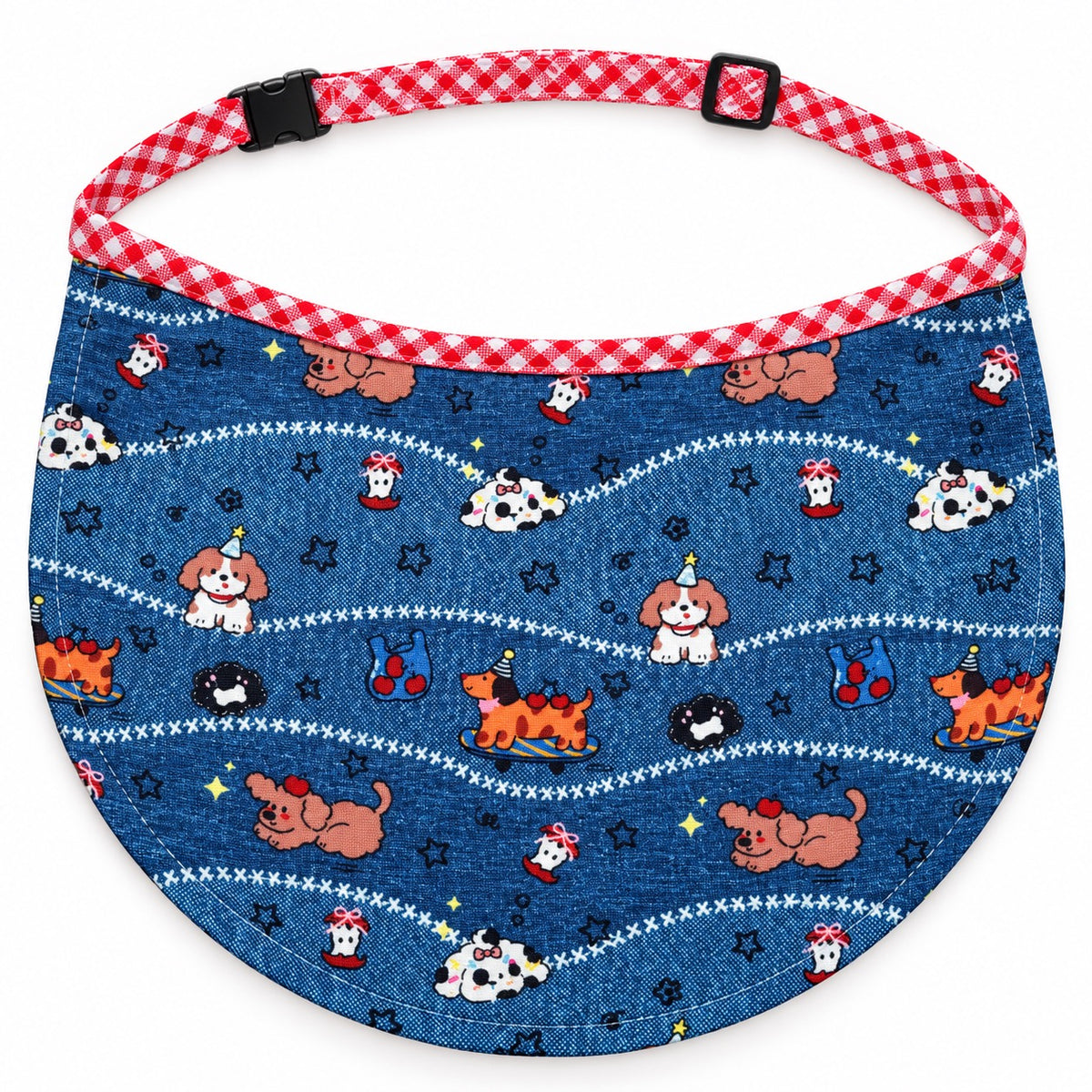 Printed Dog Bib for Photos - Denim Puppy Party