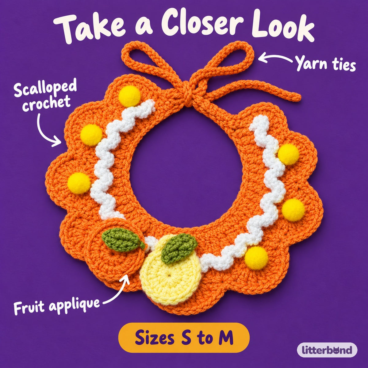 Citrus Crochet Collar for Photos - close-up details