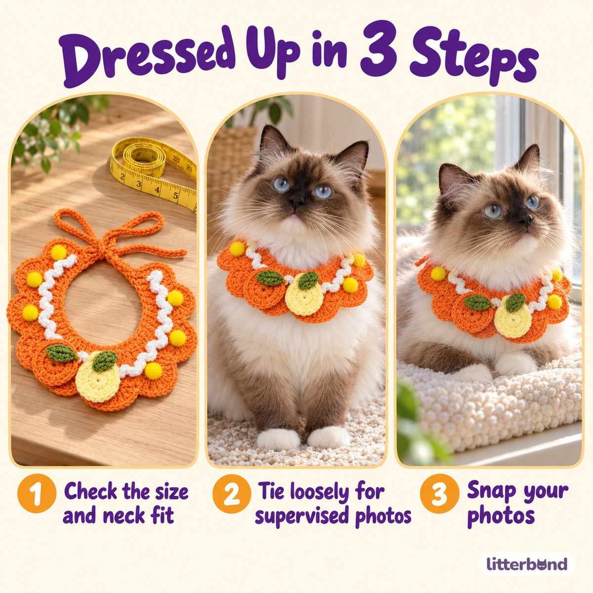 Citrus Crochet Collar for Photos - how to put it on