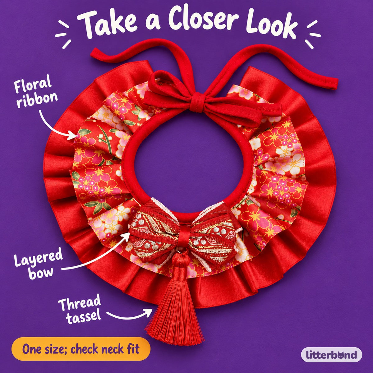 Floral Tassel Collar for Dog Photos - close-up details
