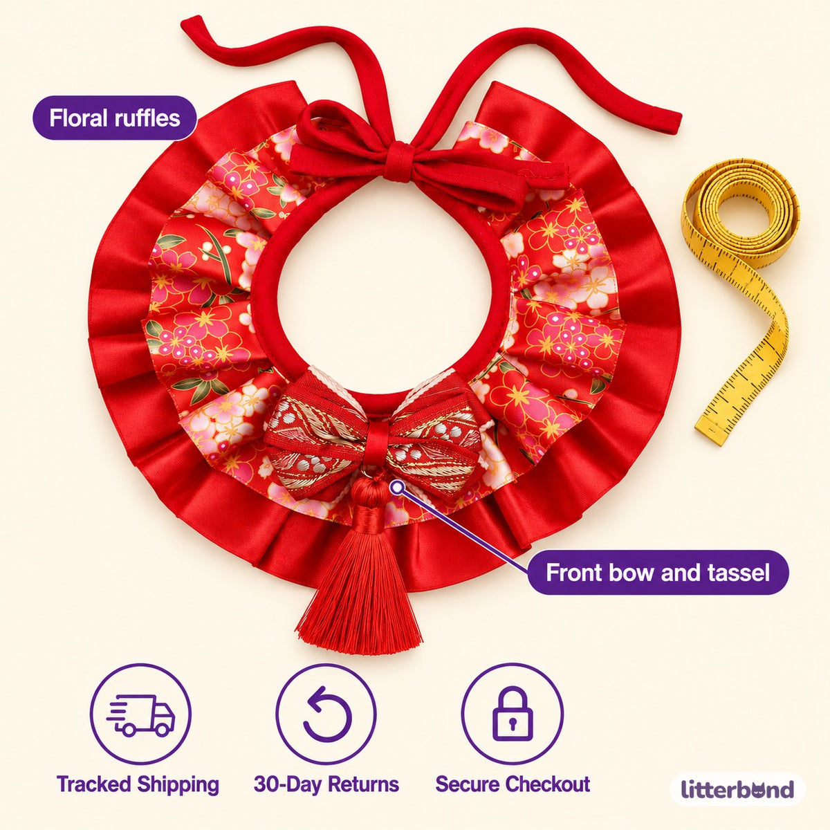 Floral Tassel Collar for Dog Photos - size and details