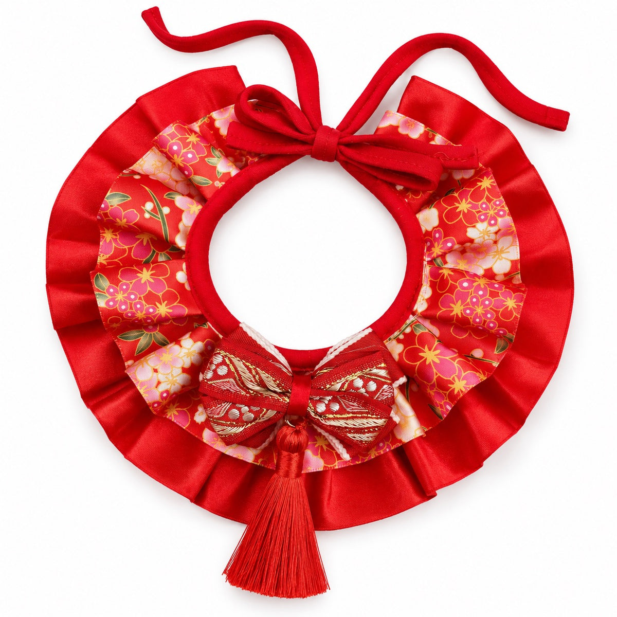 Floral Tassel Collar for Dog Photos - Red Floral Bow