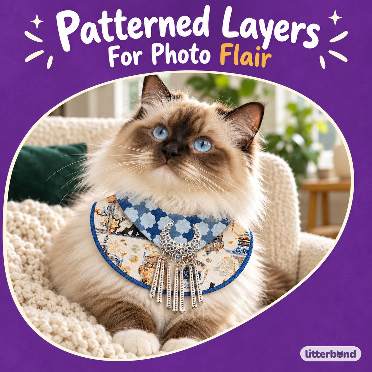 Silver Fringe Bib for Photos on a cat
